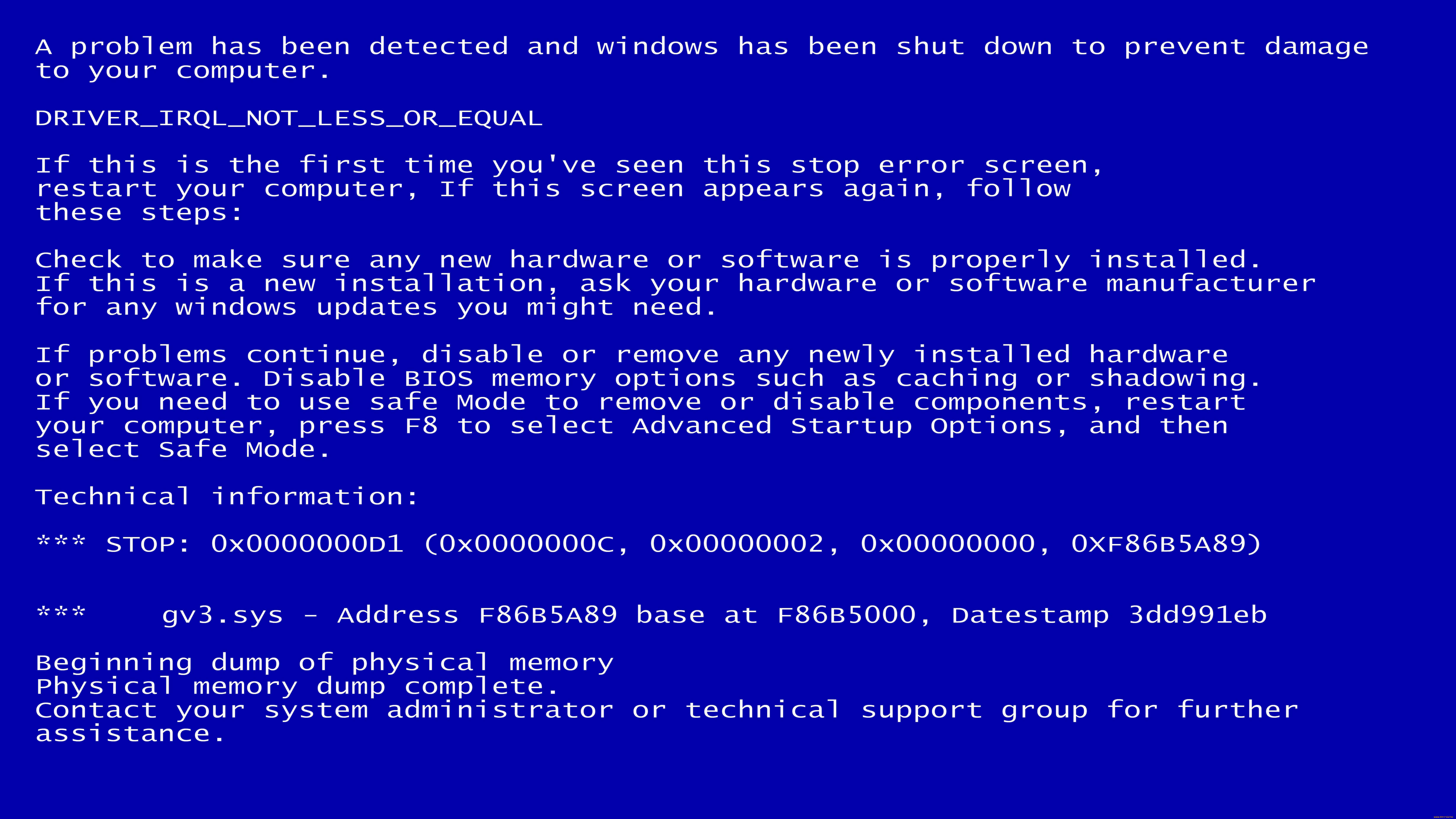 Анализ ошибок синего экрана смерти в windows